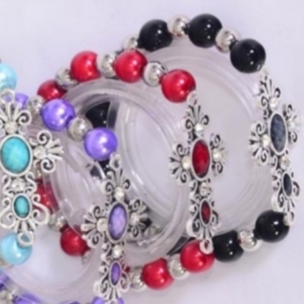 Cross Bracelet *BLACK and Silver cross with BLACK color Beads NEW